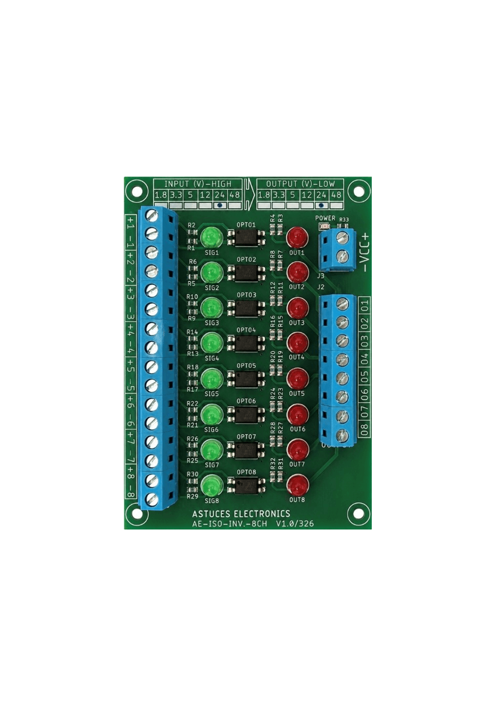 AE-ISO-INV.-8CH (Carte d'isolation à optocoupleurs)